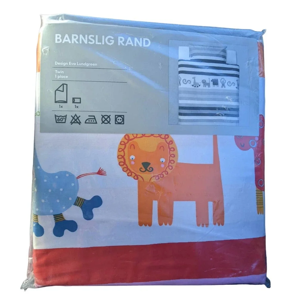 IKEA BARNSLIG RAND Twin Quilt Duvet Cover Pillowcase Animal Print